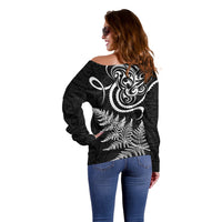New Zealand Octopus Tattoo and Fern Off Shoulder Sweater Maori Pattern LT03 - Polynesian Pride