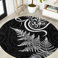 New Zealand Octopus Tattoo and Fern Round Carpet Maori Pattern LT03 Black - Polynesian Pride