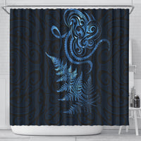 New Zealand Octopus Tattoo and Fern Shower Curtain Maori Pattern Matariki Style