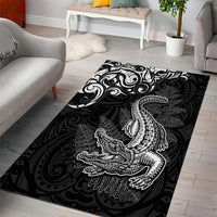 New Zealand Crocodile Tattoo and Fern Area Rug Maori Pattern LT03 - Polynesian Pride
