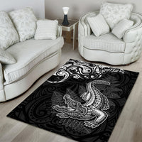 New Zealand Crocodile Tattoo and Fern Area Rug Maori Pattern LT03 - Polynesian Pride