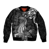 New Zealand Crocodile Tattoo and Fern Bomber Jacket Maori Pattern