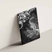 New Zealand Crocodile Tattoo and Fern Canvas Wall Art Maori Pattern