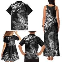 New Zealand Crocodile Tattoo and Fern Family Matching Tank Maxi Dress and Hawaiian Shirt Maori Pattern