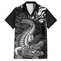 New Zealand Crocodile Tattoo and Fern Hawaiian Shirt Maori Pattern LT03 Black - Polynesian Pride