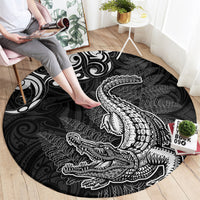 New Zealand Crocodile Tattoo and Fern Round Carpet Maori Pattern LT03 - Polynesian Pride