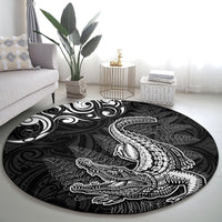 New Zealand Crocodile Tattoo and Fern Round Carpet Maori Pattern LT03 - Polynesian Pride