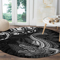 New Zealand Crocodile Tattoo and Fern Round Carpet Maori Pattern LT03 - Polynesian Pride