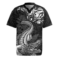 New Zealand Crocodile Tattoo and Fern Rugby Jersey Maori Pattern LT03 Black - Polynesian Pride