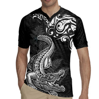 New Zealand Crocodile Tattoo and Fern Rugby Jersey Maori Pattern LT03 - Polynesian Pride