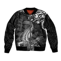 New Zealand Crocodile Tattoo and Fern Sleeve Zip Bomber Jacket Maori Pattern