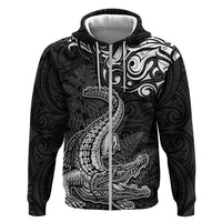 New Zealand Crocodile Tattoo and Fern Zip Hoodie Maori Pattern