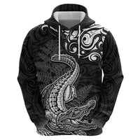 New Zealand Crocodile Tattoo and Fern Zip Hoodie Maori Pattern