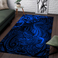 New Zealand Crocodile Tattoo and Fern Area Rug Maori Pattern Blue Color LT03 Blue - Polynesian Pride