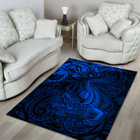 New Zealand Crocodile Tattoo and Fern Area Rug Maori Pattern Blue Color LT03 - Polynesian Pride