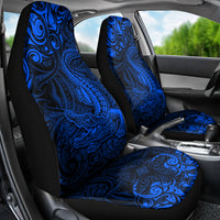 New Zealand Crocodile Tattoo and Fern Car Seat Cover Maori Pattern Blue Color