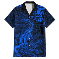 New Zealand Crocodile Tattoo and Fern Hawaiian Shirt Maori Pattern Blue Color LT03 Blue - Polynesian Pride
