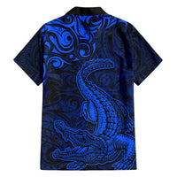 New Zealand Crocodile Tattoo and Fern Hawaiian Shirt Maori Pattern Blue Color LT03 - Polynesian Pride