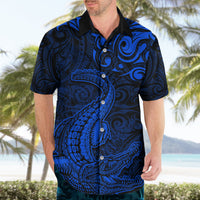 New Zealand Crocodile Tattoo and Fern Hawaiian Shirt Maori Pattern Blue Color LT03 - Polynesian Pride