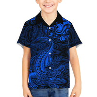 New Zealand Crocodile Tattoo and Fern Hawaiian Shirt Maori Pattern Blue Color LT03 - Polynesian Pride