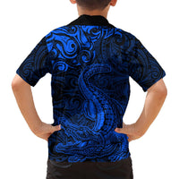 New Zealand Crocodile Tattoo and Fern Hawaiian Shirt Maori Pattern Blue Color LT03 - Polynesian Pride