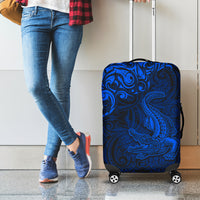 New Zealand Crocodile Tattoo and Fern Luggage Cover Maori Pattern Blue Color