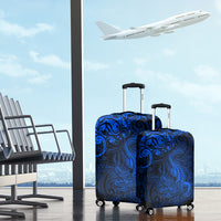 New Zealand Crocodile Tattoo and Fern Luggage Cover Maori Pattern Blue Color