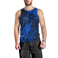 New Zealand Crocodile Tattoo and Fern Men Tank Top Maori Pattern Blue Color