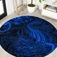 New Zealand Crocodile Tattoo and Fern Round Carpet Maori Pattern Blue Color LT03 Blue - Polynesian Pride