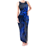 New Zealand Crocodile Tattoo and Fern Tank Maxi Dress Maori Pattern Blue Color LT03 Women Blue - Polynesian Pride