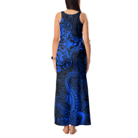 New Zealand Crocodile Tattoo and Fern Tank Maxi Dress Maori Pattern Blue Color LT03 - Polynesian Pride