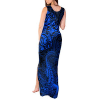 New Zealand Crocodile Tattoo and Fern Tank Maxi Dress Maori Pattern Blue Color LT03 - Polynesian Pride