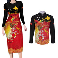 Papua New Guinea Independence Day Couples Matching Long Sleeve Bodycon Dress and Long Sleeve Button Shirt Happy Anniversary 50th Bird-of-paradise Melanesian Tattoos - Polynesian Pride