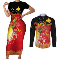 Papua New Guinea Independence Day Couples Matching Short Sleeve Bodycon Dress and Long Sleeve Button Shirt Happy Anniversary 50th Bird-of-paradise Melanesian Tattoos - Polynesian Pride