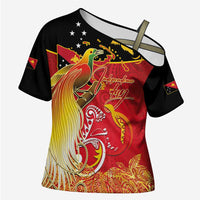 Papua New Guinea Independence Day Cross Shoulder Shirt Happy Anniversary 50th Bird-of-paradise Melanesian Tattoos - Polynesian Pride