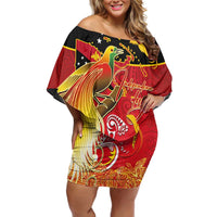 Papua New Guinea Independence Day Family Matching Off Shoulder Short Dress and Hawaiian Shirt Happy Anniversary 50th Bird-of-paradise Melanesian Tattoos - Polynesian Pride