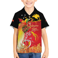 Papua New Guinea Independence Day Family Matching Off Shoulder Short Dress and Hawaiian Shirt Happy Anniversary 50th Bird-of-paradise Melanesian Tattoos - Polynesian Pride