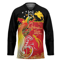 Papua New Guinea Independence Day Hockey Jersey Happy Anniversary 50th Bird-of-paradise Melanesian Tattoos LT03 Unisex Black - Polynesian Pride