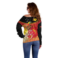 Papua New Guinea Independence Day Off Shoulder Sweater Happy Anniversary 50th Bird-of-paradise Melanesian Tattoos - Polynesian Pride
