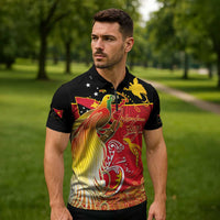 Papua New Guinea Independence Day Zipper Polo Shirt Happy Anniversary 50th Bird-of-paradise Melanesian Tattoos - Polynesian Pride