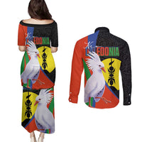 New Caledonia Couples Matching Puletasi and Long Sleeve Button Shirt Kagu Bird and The Seal with Melanesian Culture - Polynesian Pride