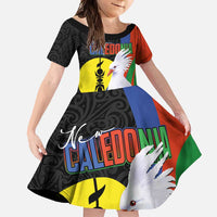 New Caledonia Family Matching Long Sleeve Bodycon Dress and Hawaiian Shirt Kagu Bird and The Seal with Melanesian Culture LT03 Daughter's Dress Black - Polynesian Pride