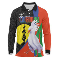 New Caledonia Long Sleeve Polo Shirt Kagu Bird and The Seal with Melanesian Culture - Polynesian Pride