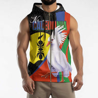 New Caledonia Sleeveless Zip Hoodie Kagu Bird and The Seal with Melanesian Culture - Polynesian Pride