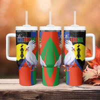 New Caledonia Tumbler With Handle Kagu Bird and The Seal with Melanesian Culture - Polynesian Pride