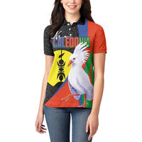 New Caledonia Women Polo Shirt Kagu Bird and The Seal with Melanesian Culture - Polynesian Pride