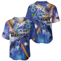Marshall Islands Manit Day Baseball Jersey Grunge National Flag with Whales and Tribal Tattoos - Polynesian Pride