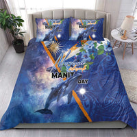 Marshall Islands Manit Day Bedding Set Grunge National Flag with Whales and Tribal Tattoos - Polynesian Pride