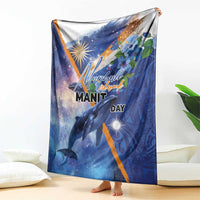 Marshall Islands Manit Day Blanket Grunge National Flag with Whales and Tribal Tattoos - Polynesian Pride