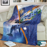 Marshall Islands Manit Day Blanket Grunge National Flag with Whales and Tribal Tattoos - Polynesian Pride